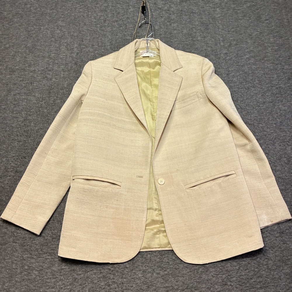 Vintage Roth-Le Cover‎ Blazer Women 10 Beige Raw Silk Tailored Made in Hong Kong